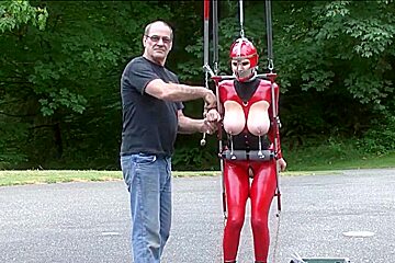 in red latex catsuit