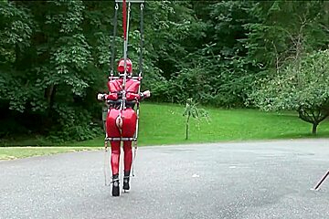 in red latex catsuit