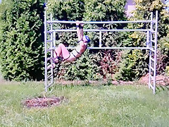 naked hot slave outdoor BDSM CBT Bondage