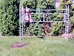 naked hot slave outdoor BDSM CBT Bondage
