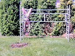 naked hot slave outdoor BDSM CBT Bondage
