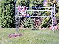 naked hot slave outdoor BDSM CBT Bondage