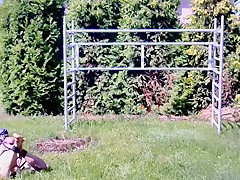 naked hot slave outdoor BDSM CBT Bondage