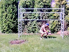 naked hot slave outdoor BDSM CBT Bondage