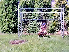 naked hot slave outdoor BDSM CBT Bondage