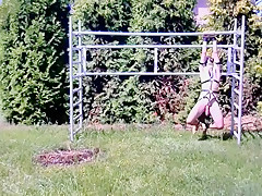 naked hot slave outdoor BDSM CBT Bondage