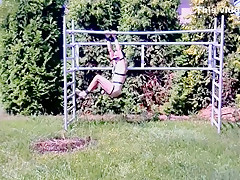 naked hot slave outdoor BDSM CBT Bondage