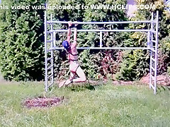 naked hot slave outdoor BDSM CBT Bondage