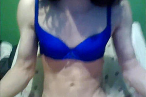 teen 18+ trans in blue bra solo cumming