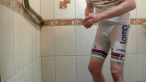 with bicycle clothing under shower